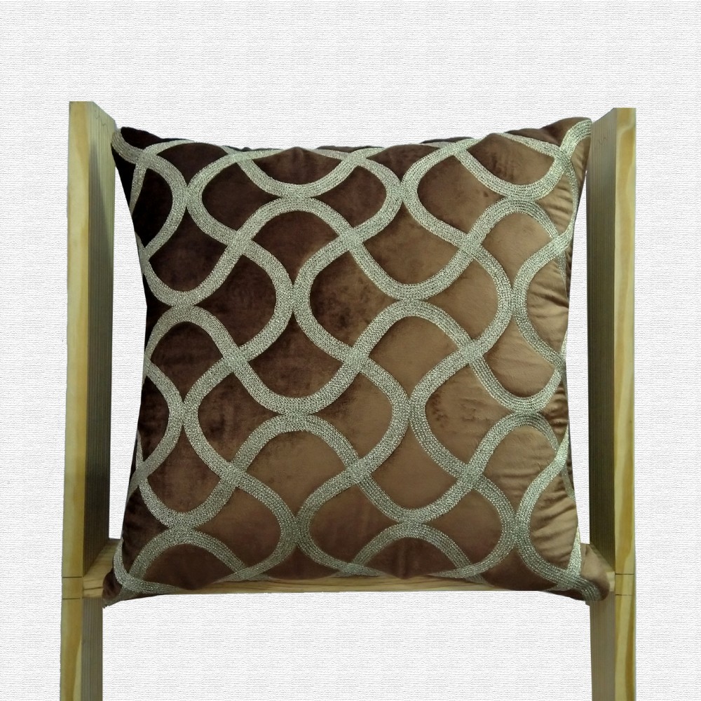 Velvet Geometric Pattern Embroidery Work Throw Pillow Cushion Cover Set of 5