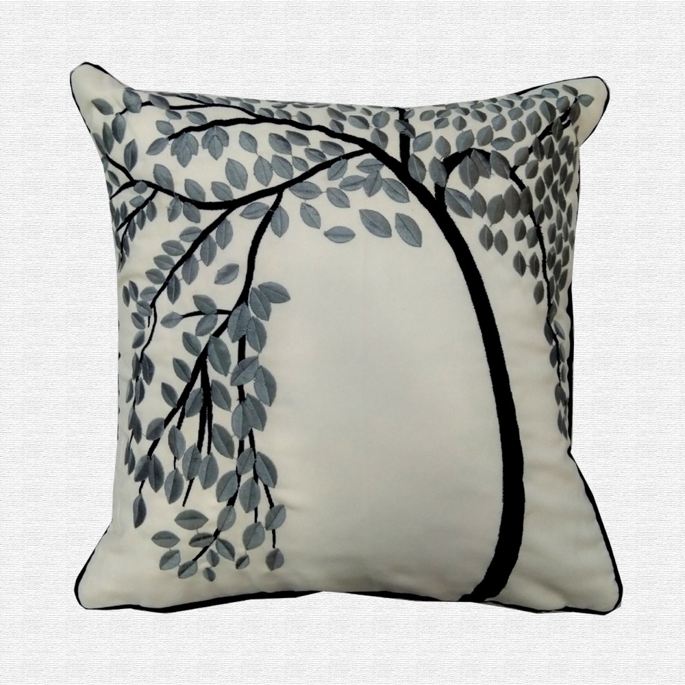 Tree Pattern Floral Embroidery Work Throw Pillow Cushion Cover Set of 5