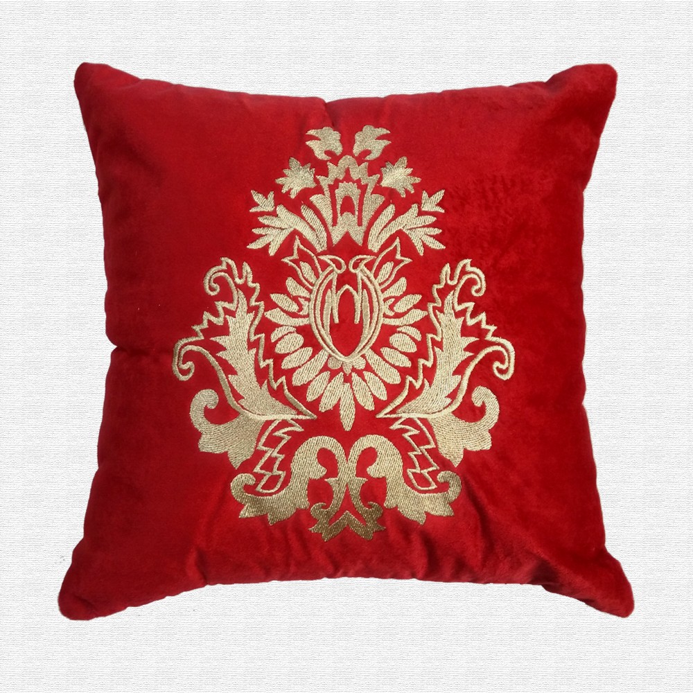 Velvet Floral Pattern Embroidery Work Throw Pillow Cushion Cover Set of 5
