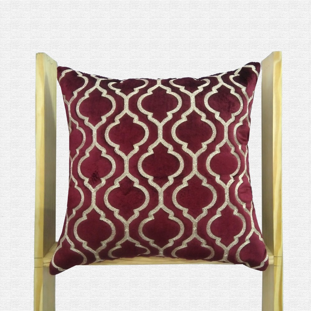 Velvet Geometric Pattern Embroidery Work Throw Pillow Cushion Cover Set of 5