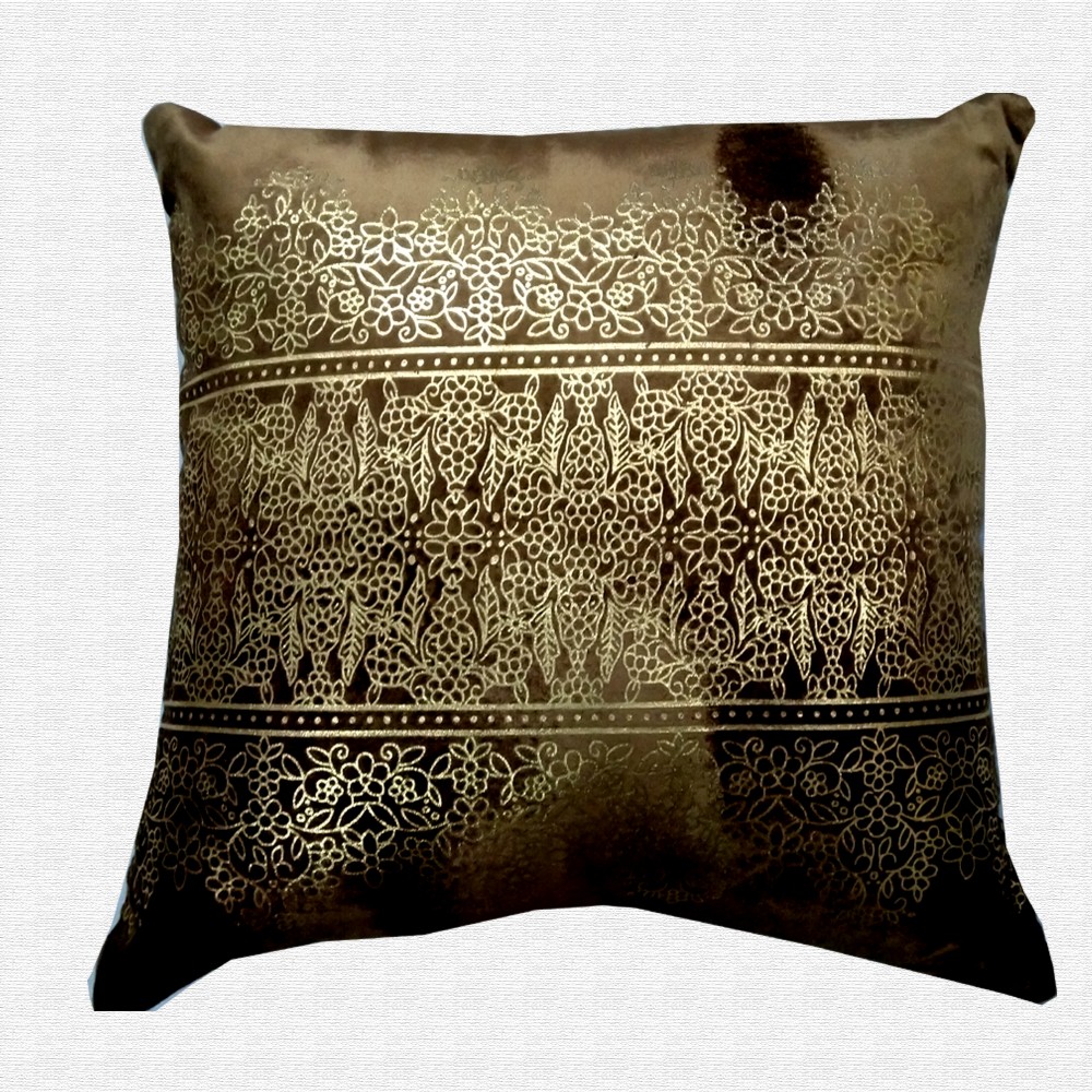 Velvet Golden Print Floral Pattern Throw Pillow Cushion Cover Set of 5