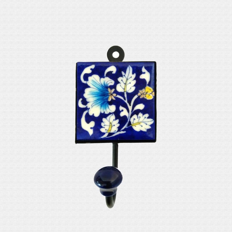 Original Blue Pottery Wall hook, cloth/key ring hanger