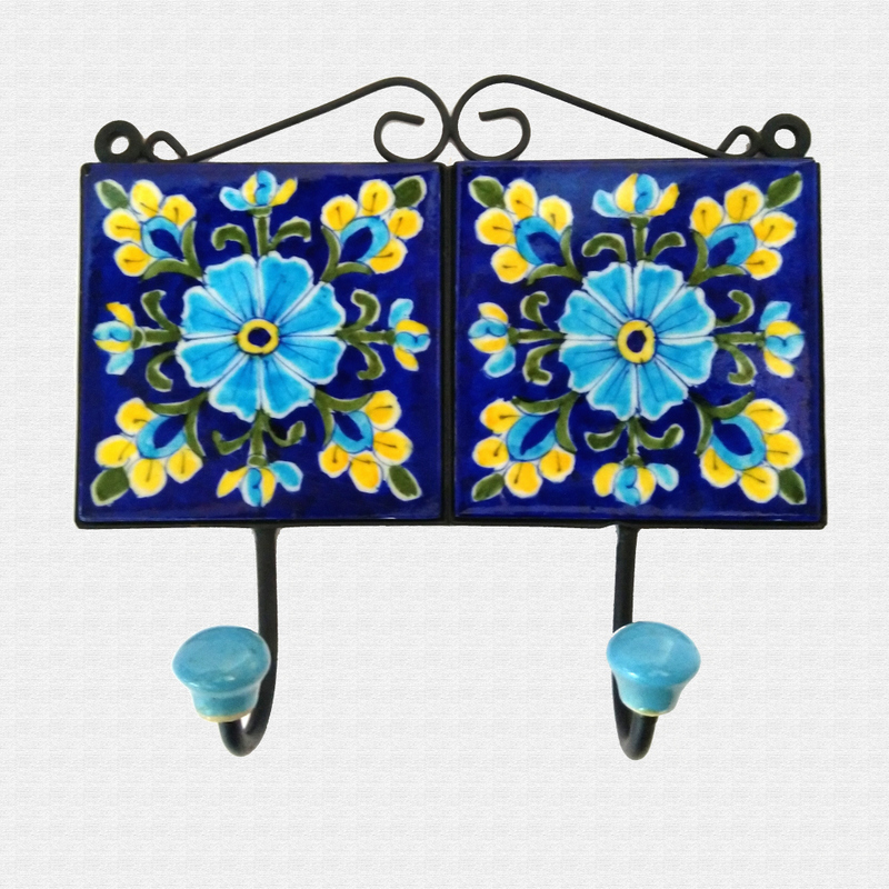 Original Blue Pottery Wall hook, cloth/key ring hanger