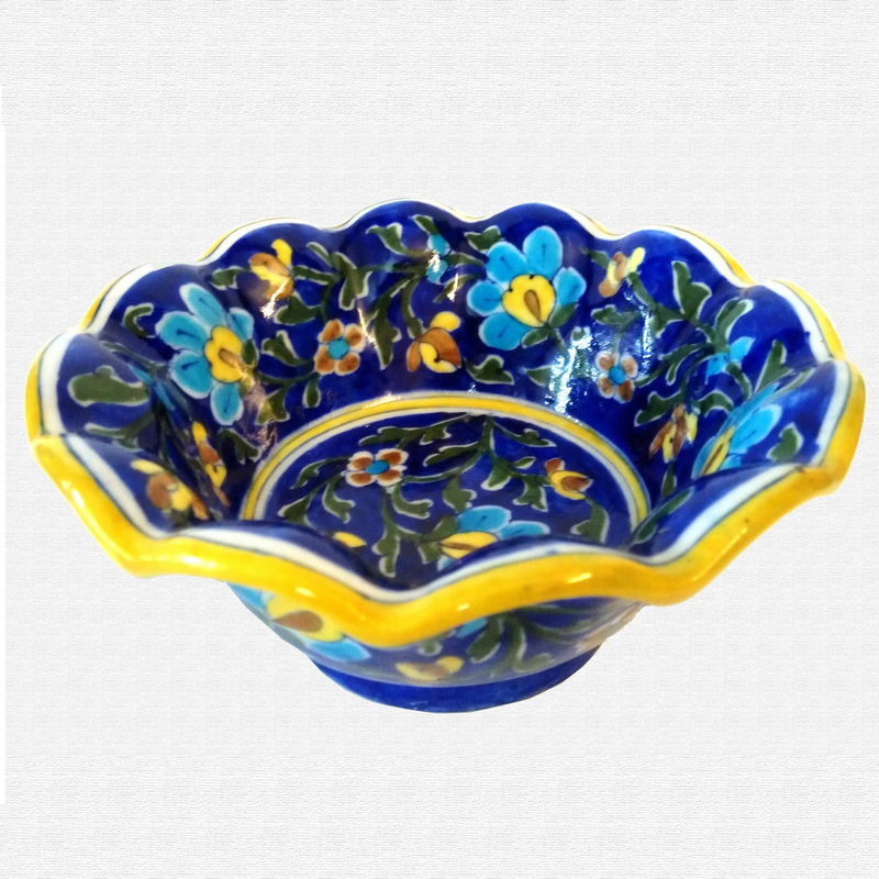 Original Blue Pottery lotus shape bowl
