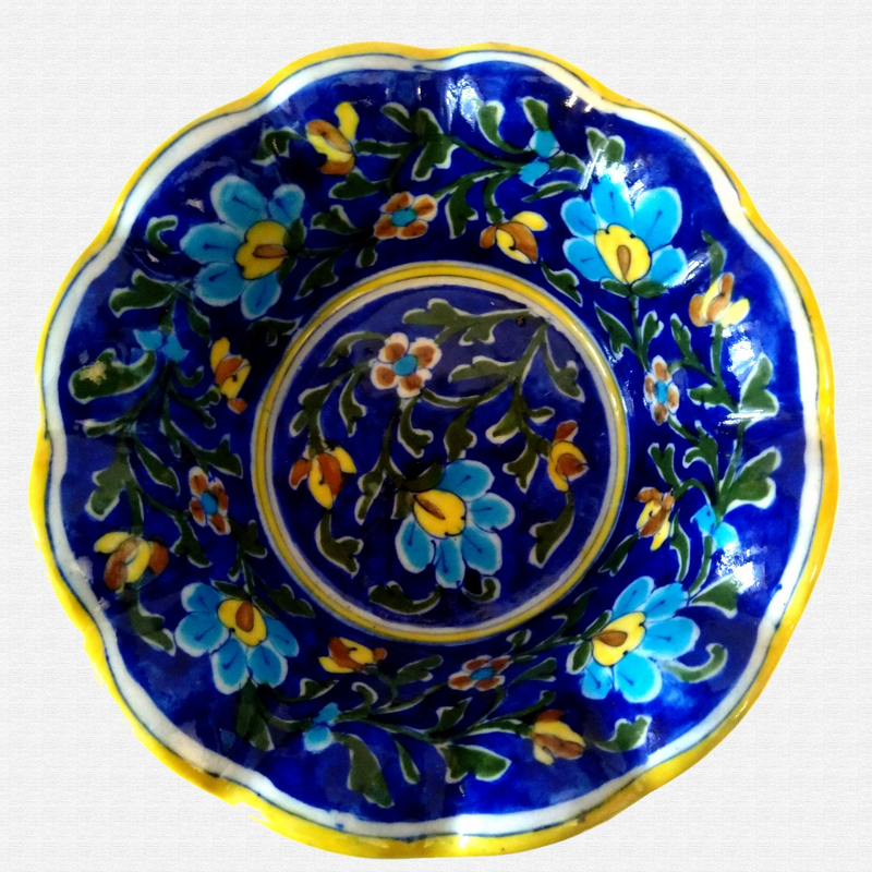 Original Blue Pottery lotus shape bowl