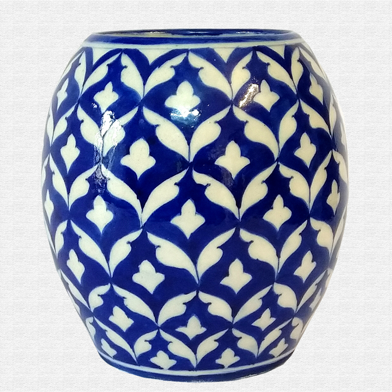 Original Blue Pottery flower vase drum shape