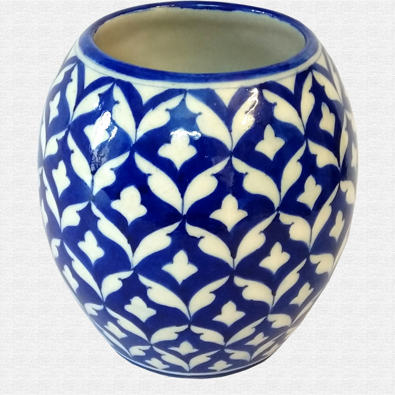 Original Blue Pottery flower vase drum shape