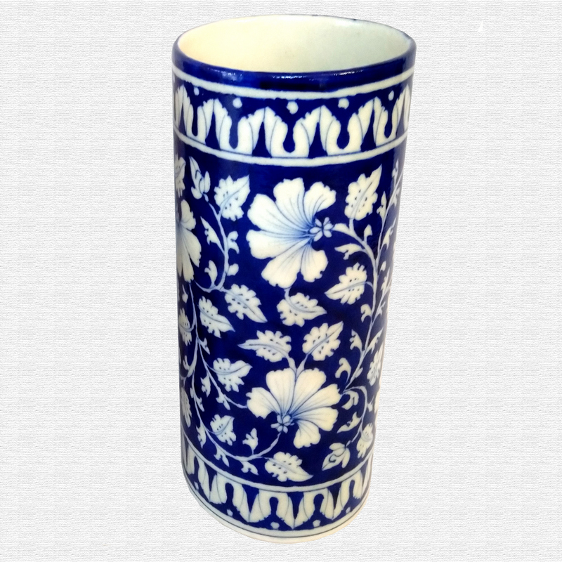 Original Blue Pottery flower vase cylinder shape Original Blue Pottery flower vase cylinder shape