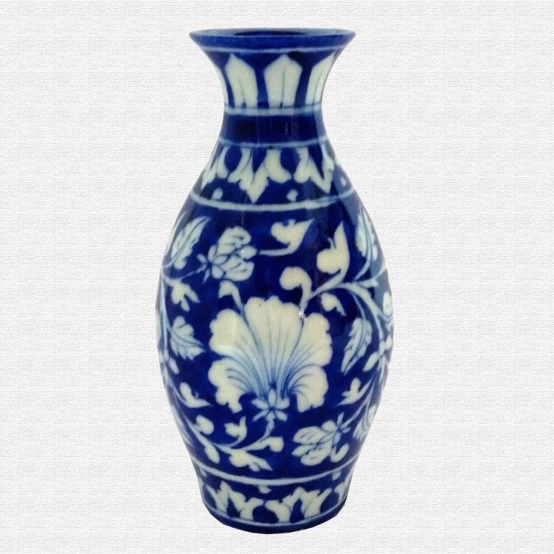 Original Blue Pottery flower pot drum shape