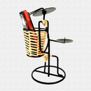 Metal Craft basket Lady Table Pen Holder & T light Holder 