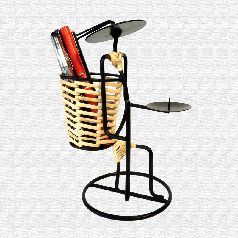 Metal Craft basket Lady Table Pen Holder & T light Holder 