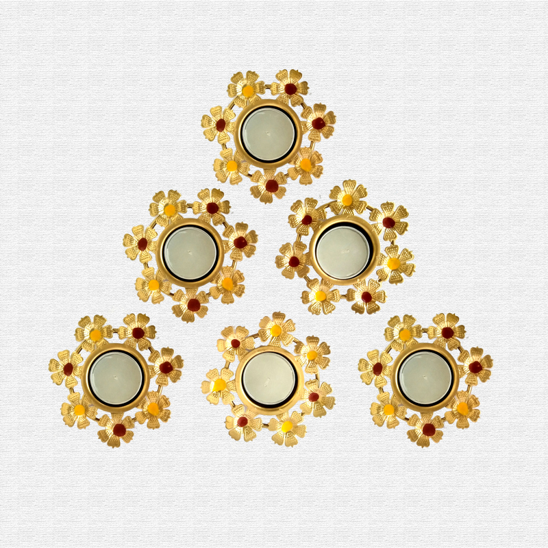 Decorative Flower Shape Metal T Light Holder Set of 6