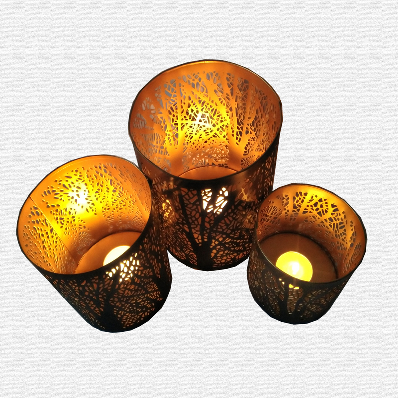Decorative Tree Pattern metal candle holder set of 3 Decorative Tree Pattern metal candle holder set of 3