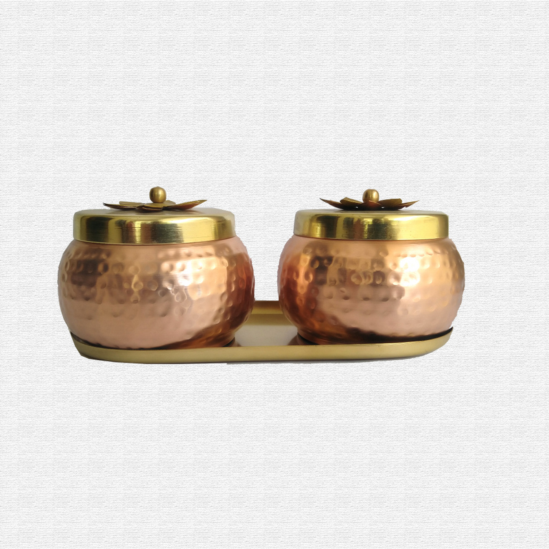 Multiutility Metal Copper Brass Dry fruit Box Set of 2 with Tray 