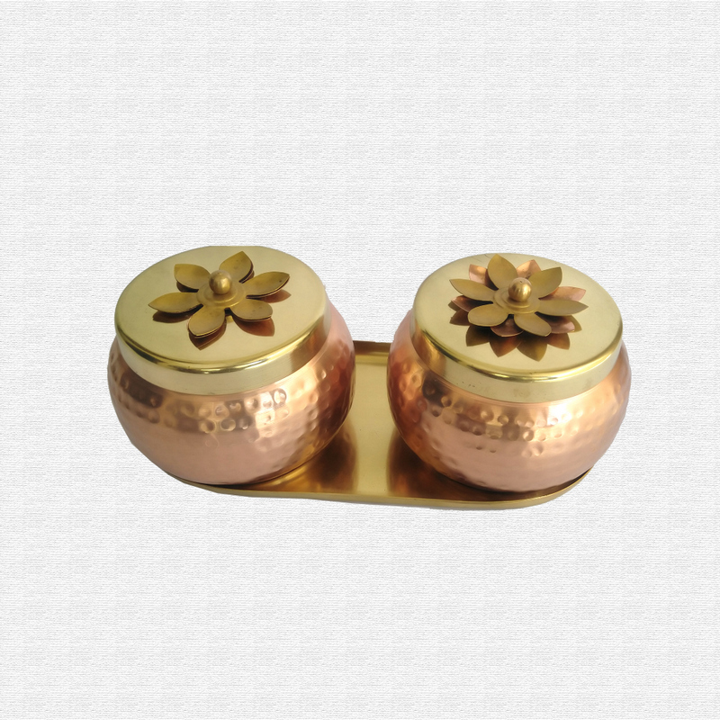 Multiutility Metal Copper Brass Dry fruit Box Set of 2 with Tray 