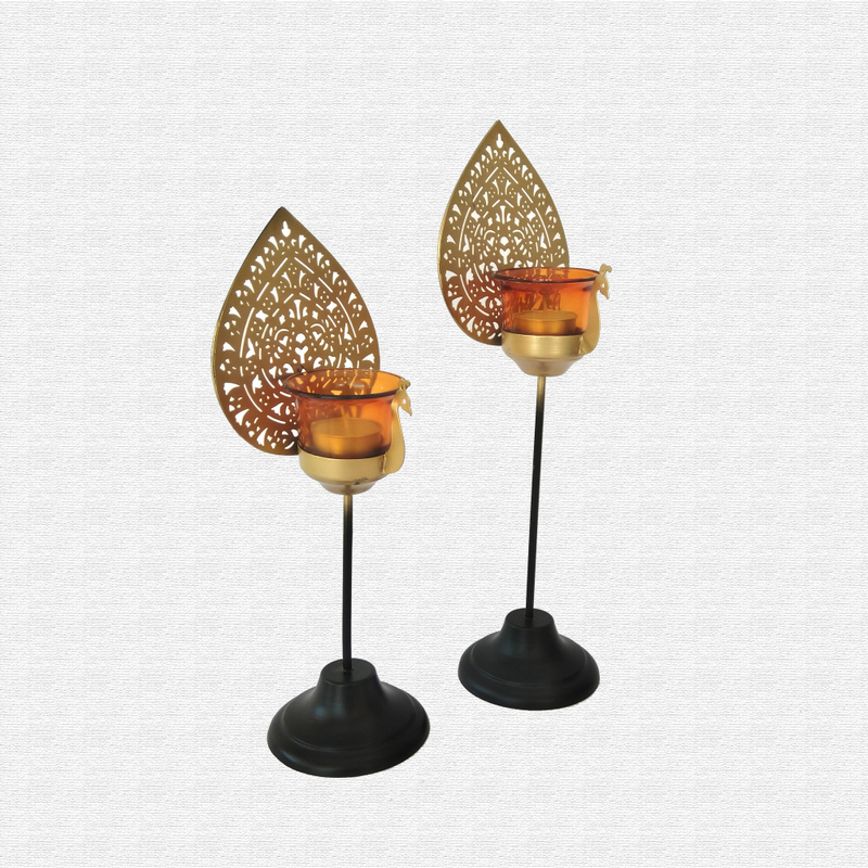 Decorative Metal Peacock Candle T Light Holder Set of 2