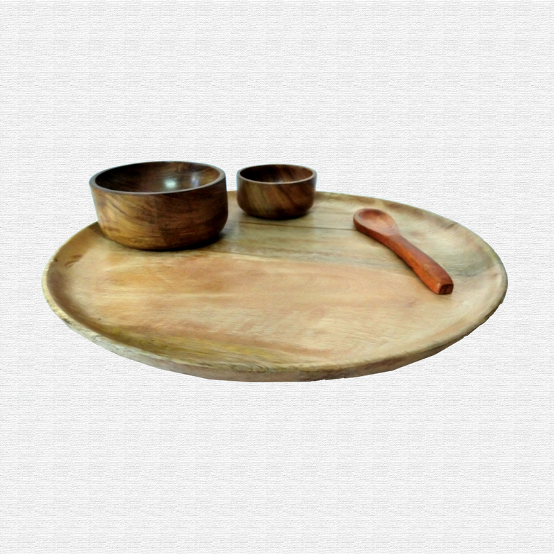 Mango Wood Dinner Set, wooden Plate, Big Bowl, Small Bowl, Spoon