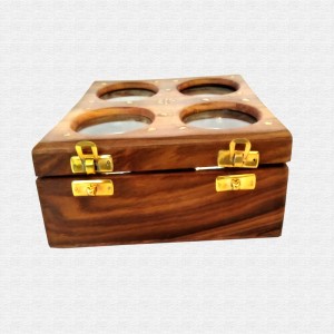Multiutility Brass Inlay Wooden Dry fruit box with 4 steel containers  
